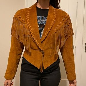 Suede vintage leather fringe jacket